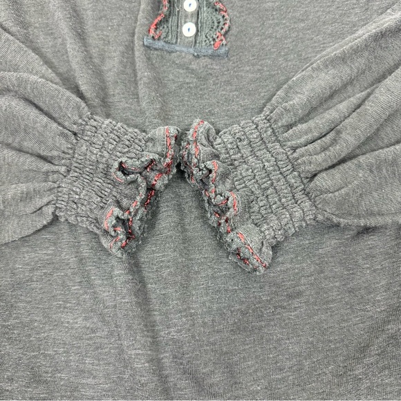 Free People Siesta Fiesta Embroidered Crochet Top Long Sleeve Boho Medium Gray - Picture 3 of 7